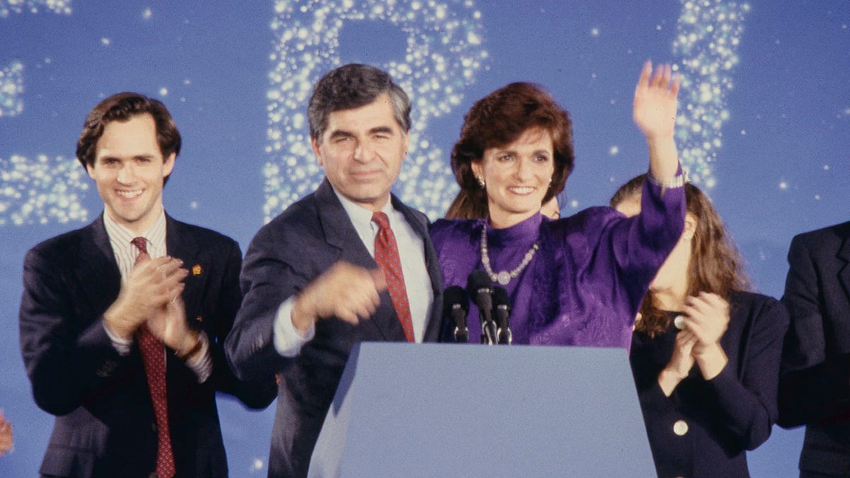 Dukakis family on stage after the loss of the presidency in 1988