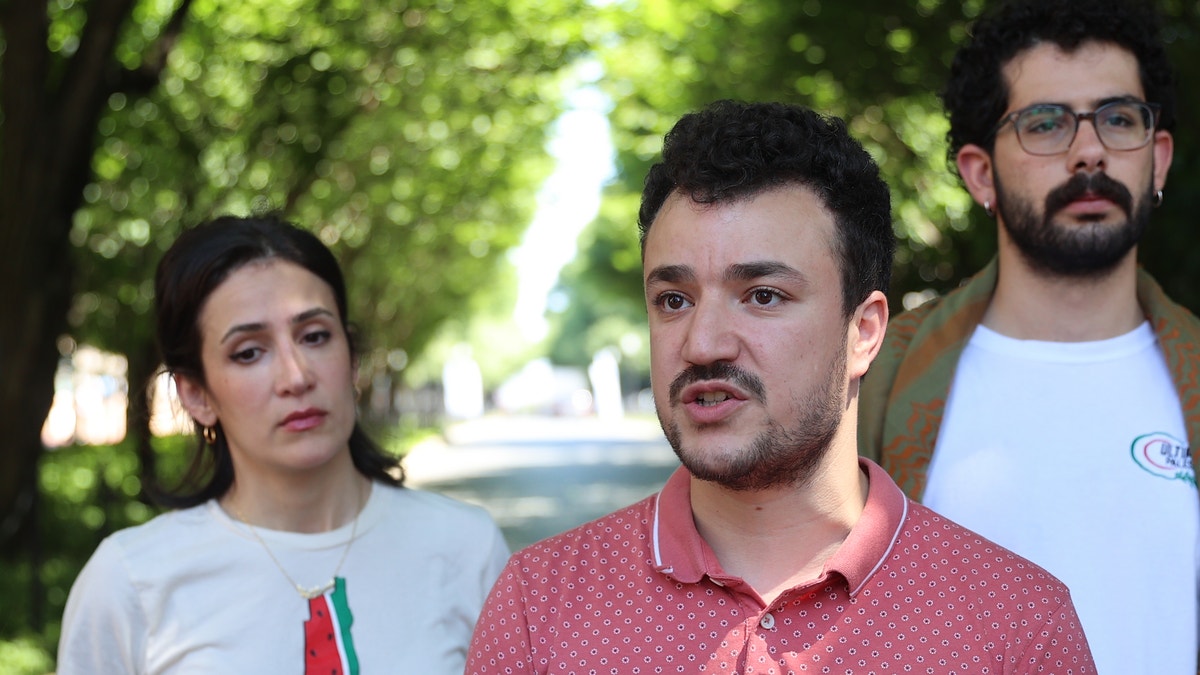 Columbia University student Mahmoud Khalil talks to the press during a press briefing organized by Pro-Palestinian protesters. (Photo by Selcuk Acar/Anadolu via Getty Images)