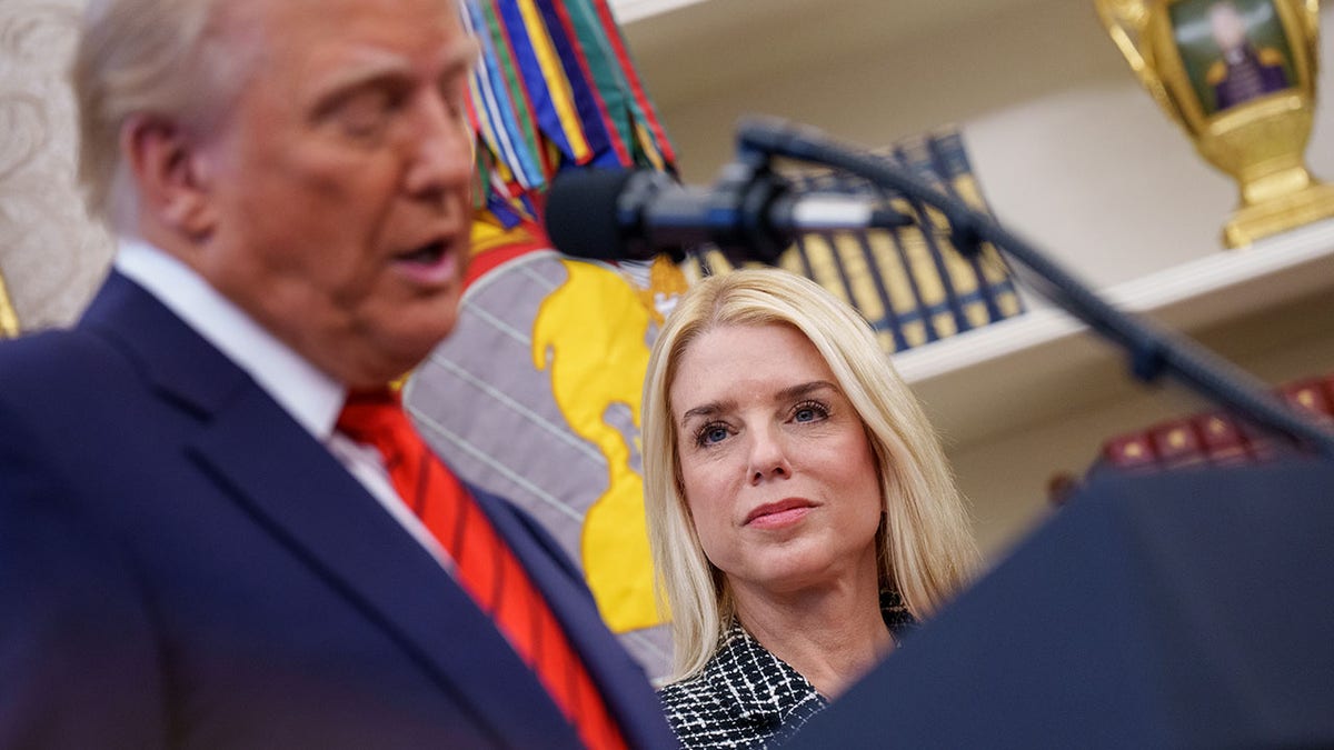 Pam Bondi Look while Trump talks about his oath at the ceremony