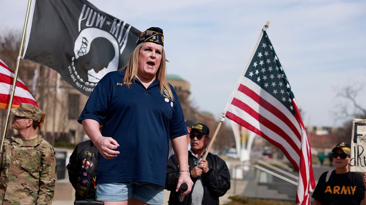 Transgender veteran protests Trump