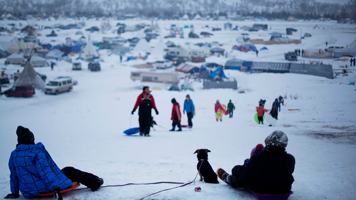 O acampamento onde as pessoas se reuniram para protestar contra o oleoduto Dakota Access Oil.