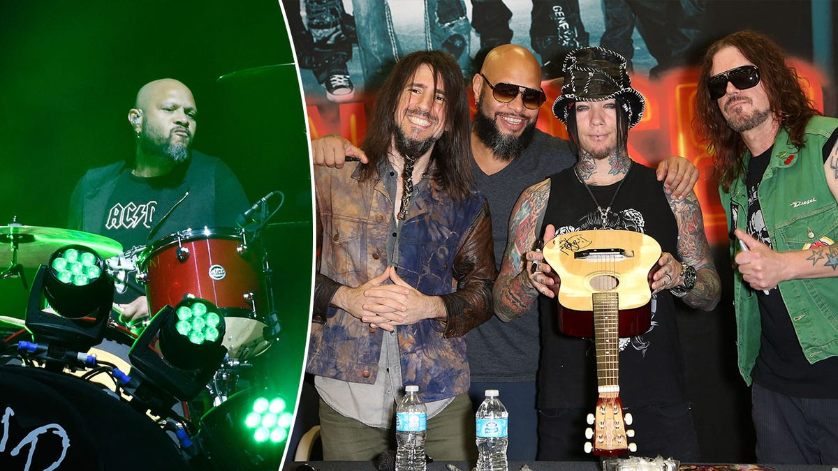 Guitarist Ron "Bumblefoot" Thal, drummer Frank Ferrer, guitarist Dj Ashba and keyboardist Dizzy Reed of Guns N' Roses in 2014.?