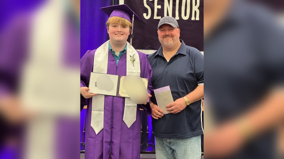 Justin Dudley and his son, Ethan Dudley at Ethan's graduation.