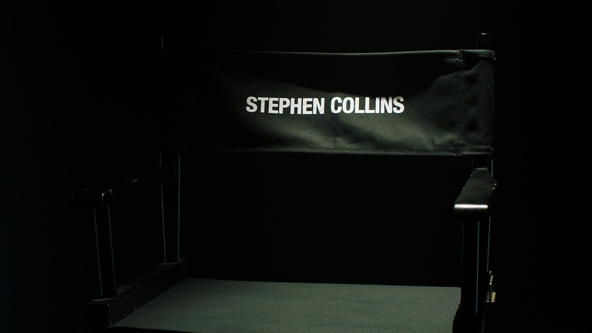 A chair with Stephen Collins name on it.