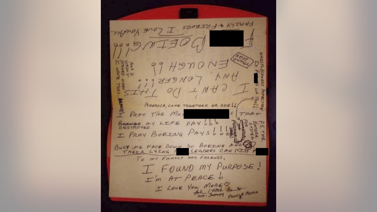 A picture of John Barnet suicide note.