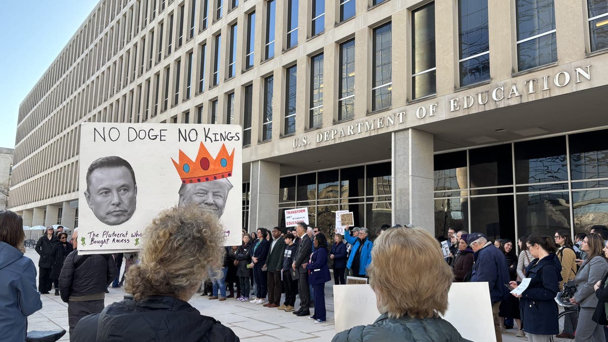 DOGE protestors outside the Department of Education in Washington, D.C., on Mar. 11, 2025. 