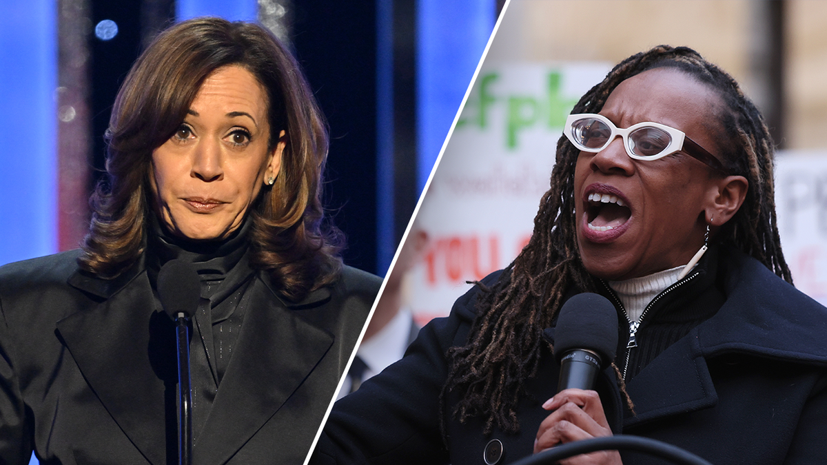 Kamala Harris and representative Lateefah Simon in the left right division