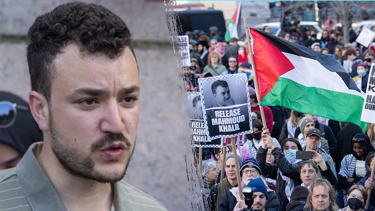 Mahmoud Khalil, left, protester, right