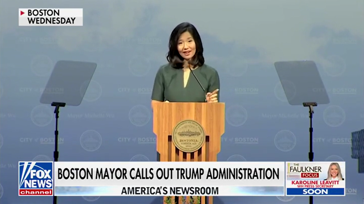 Michelle Wu gives a speech