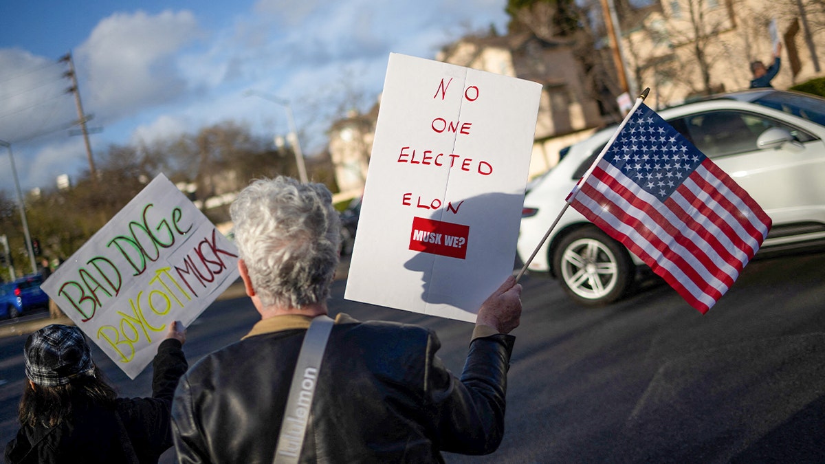 Anti-Elon Musk protesters in California