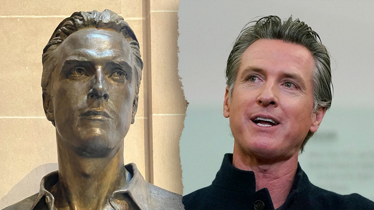 División de Gavin Newsom y su busto de bronce