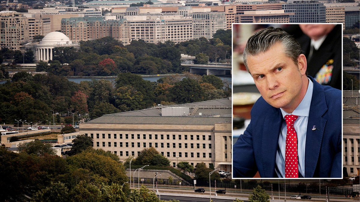 Defense Minister Pete Hegset inserted over the Pentagon