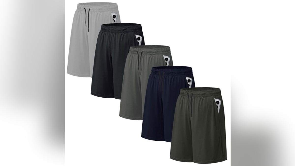 Get five pairs of comfortable athletic shorts for the price of one. 