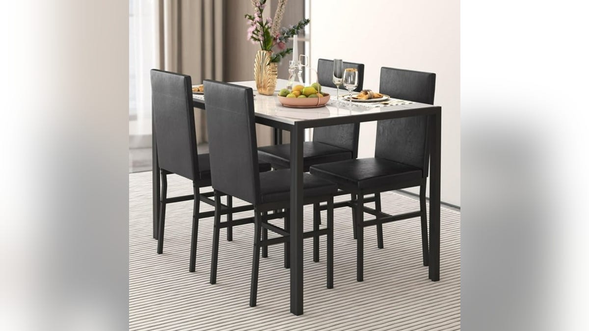 This affordable faux marble table is a great fit for any dining room.