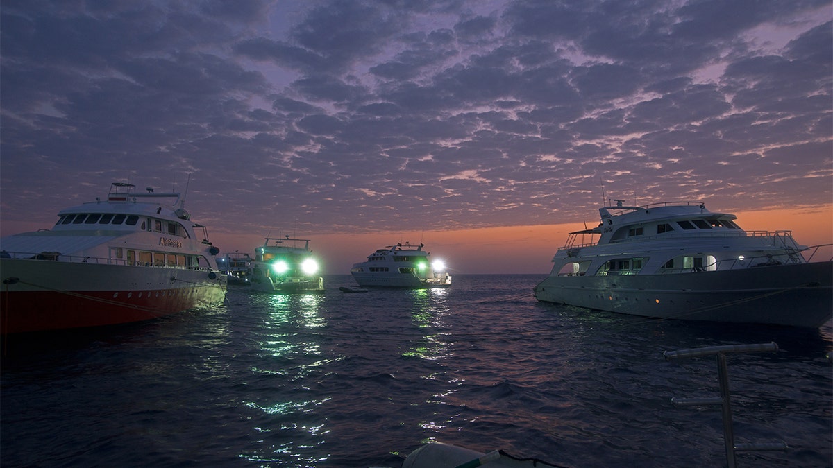 Boats floating on the Red Sea.