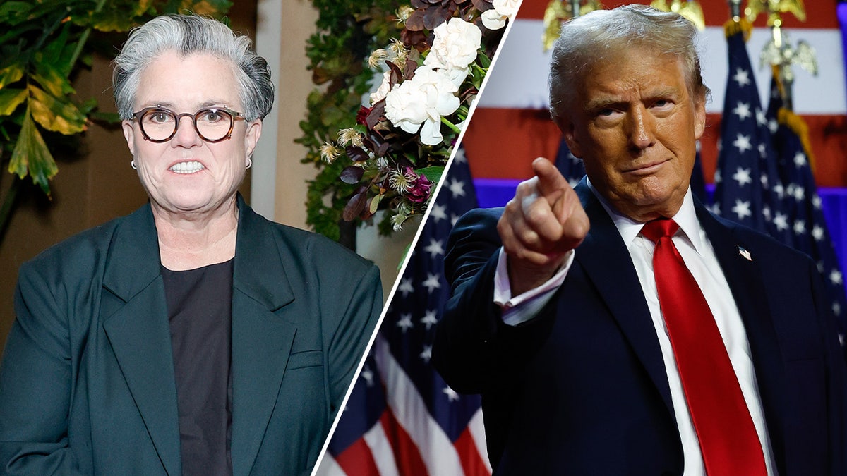 a split image of Rosie O'Donnell and Donald Trump