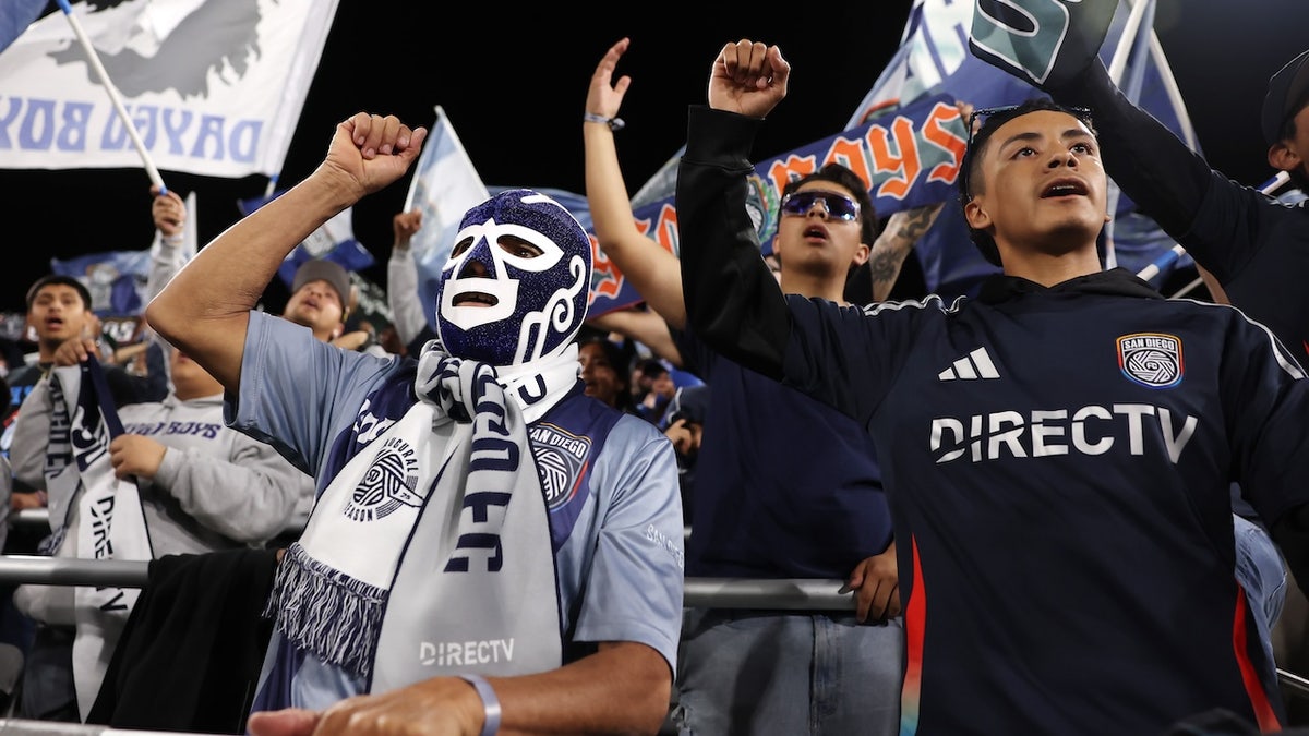 Fans of San Diego cheer for their team during the MLS match between San Diego FC and St. Louis CITY SC at Snapdragon Stadium on March 01, 2025 in San Diego, California.?