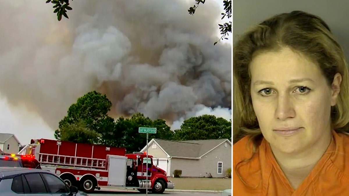 A split image of the Carolina Forest fire and Alexandra Bialousow