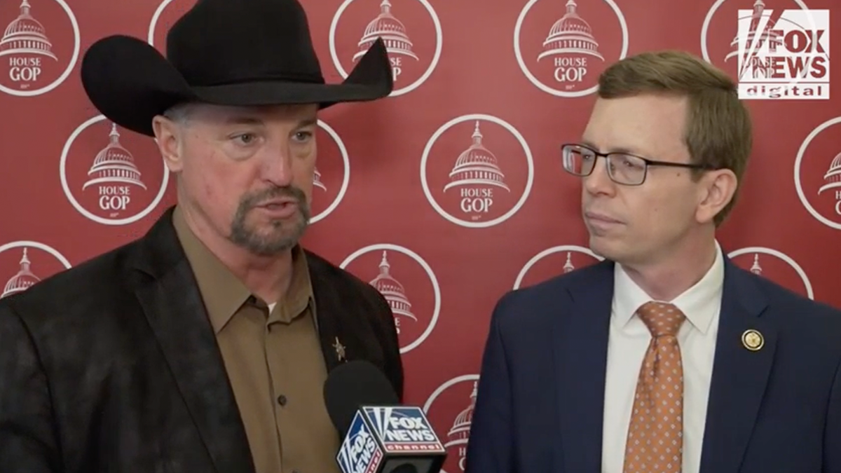 Fox News Digital spoke with Rep. Dusty Johnson, R-S.D., right, and Meade County Sheriff Pat West, his guest for President Donald Trump's joint address to Congress.