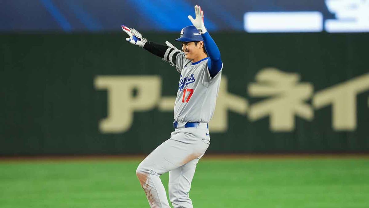 Shohei Ohtani celebrates