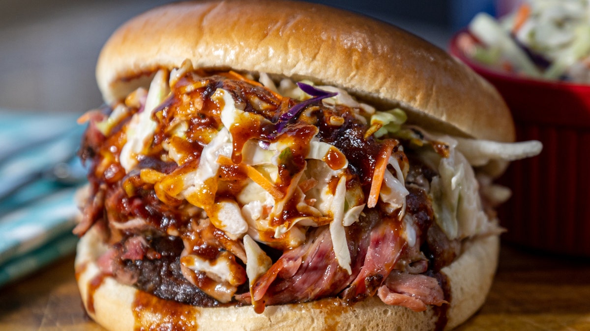 A barbecue pork sandwich with coleslaw from The Shed.