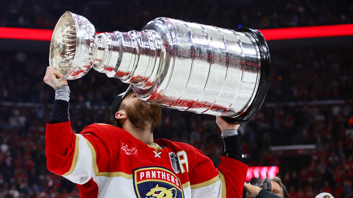 Matthew Tkachuk kissing Stanley Cup