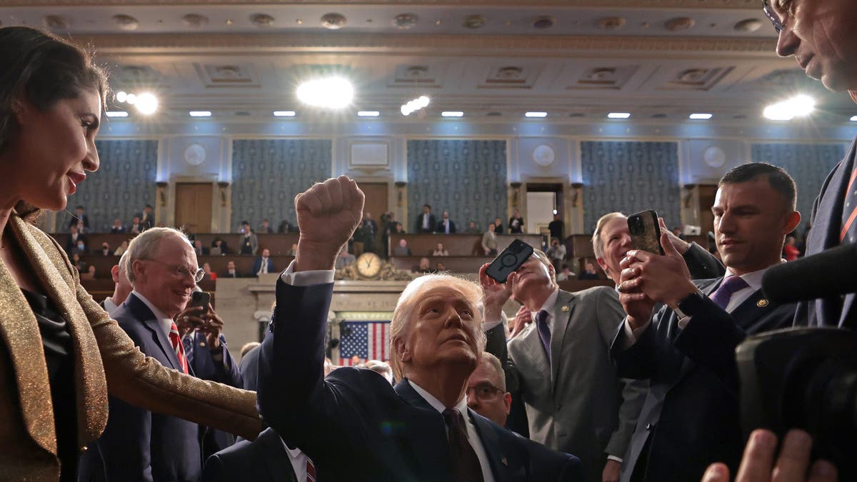 WASHINGTON, DC - MARCH 04: U.S. President Donald Trump reacts after addressing a joint session of Congress at the U.S. Capitol on March 04, 2025 in Washington, DC. President Trump was expected to address Congress on his early achievements of his presidency and his upcoming legislative agenda. (Photo by Win McNamee/Getty Images)