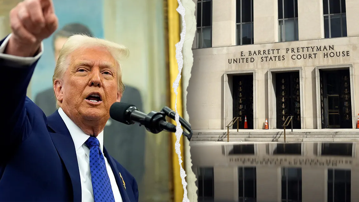 Trump, courthouse photo split