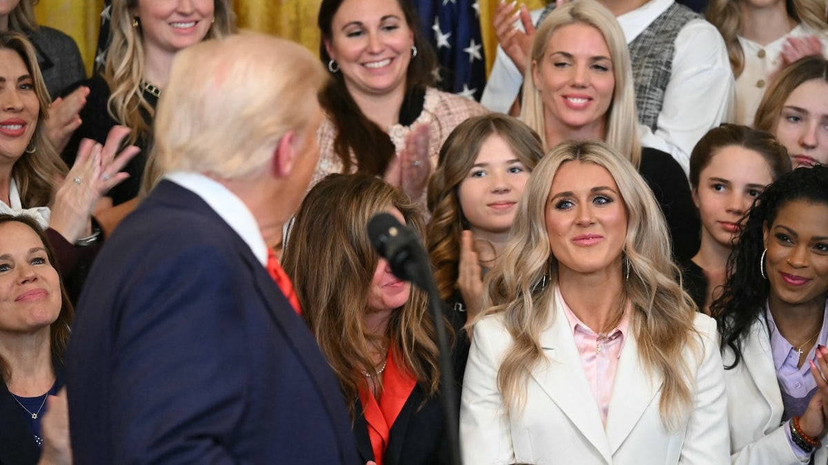 The president of the United States, Donald Trump, recognizes former Kentucky swimmer Riley Gaines.