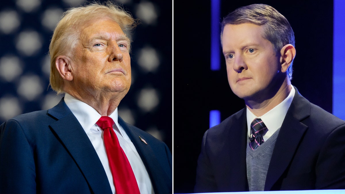 Divided photos of Donald Trump and Ken Jennings