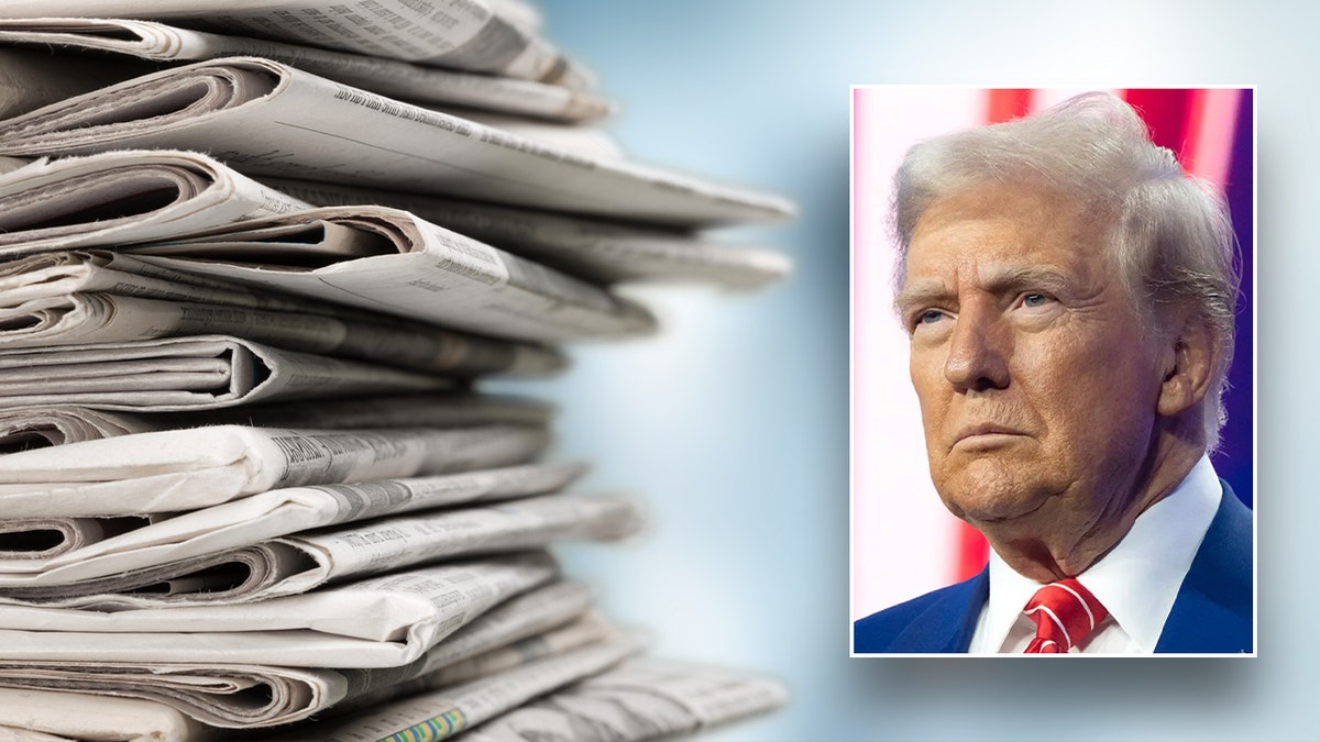 Donald Trump in front of the newspaper.