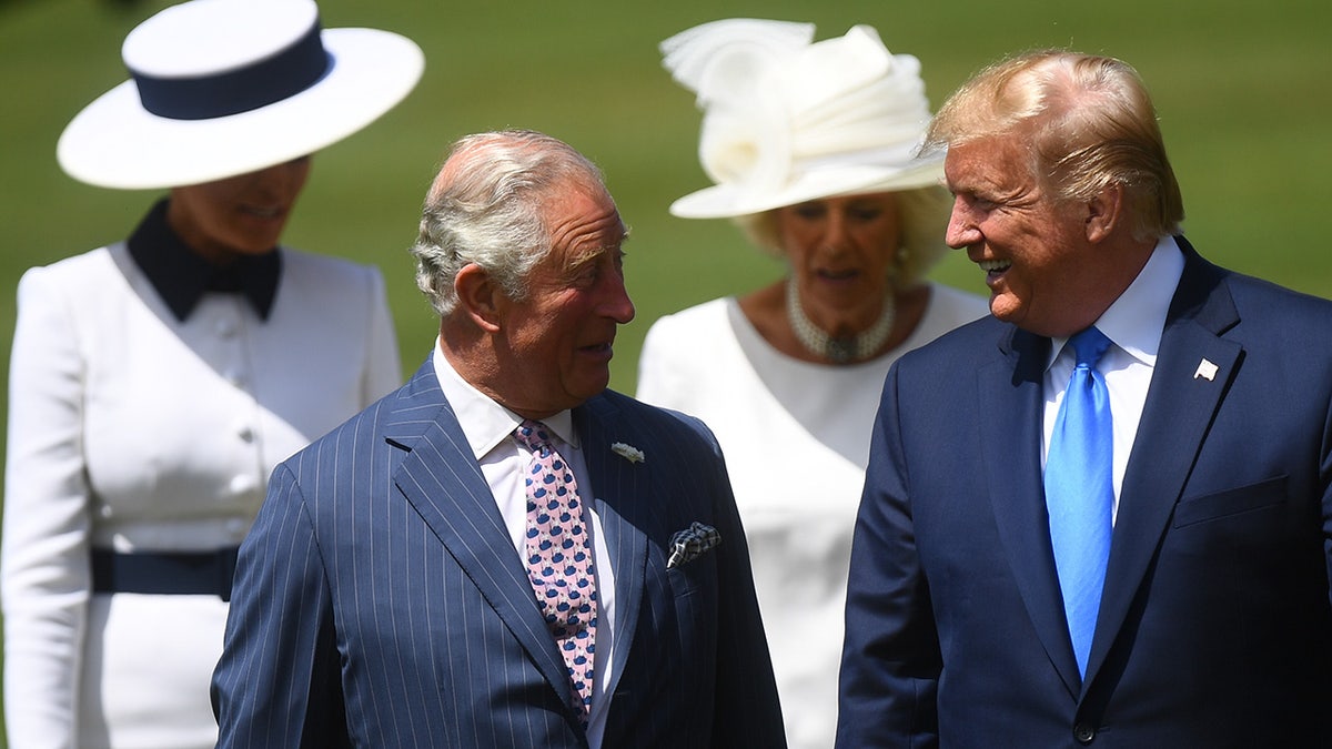 Trump king Charles Kate Middleton and walk behind walking with Camilla