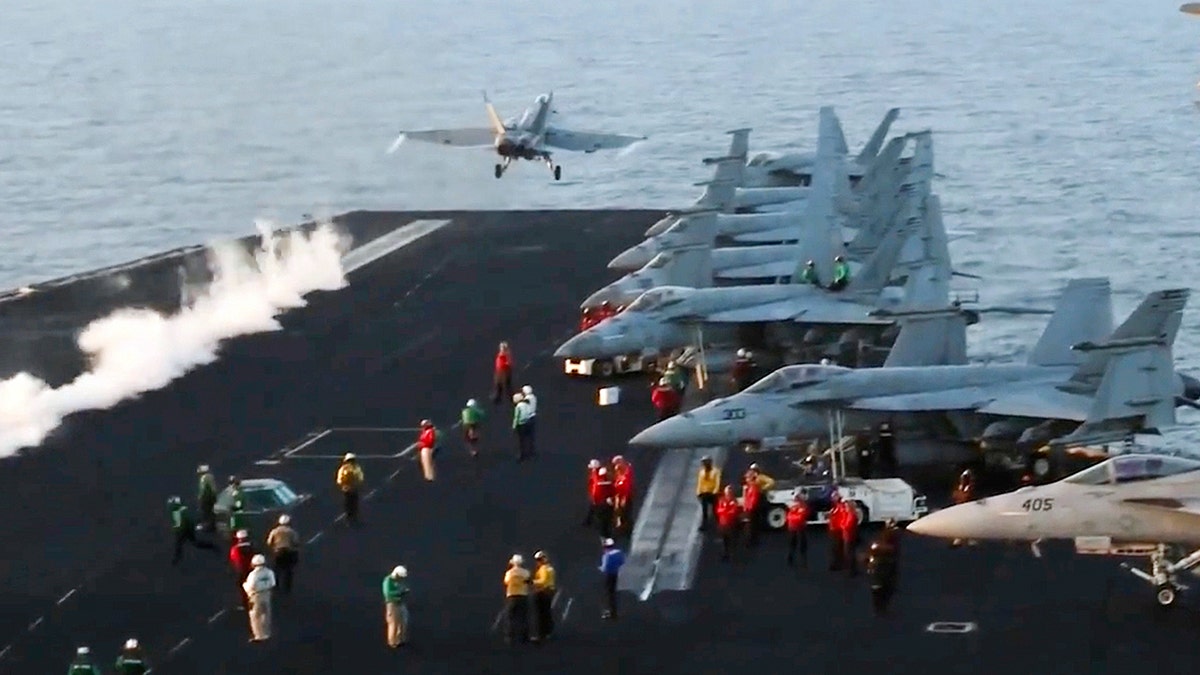 The plane is launched from UsS Harry S. TRUMAN