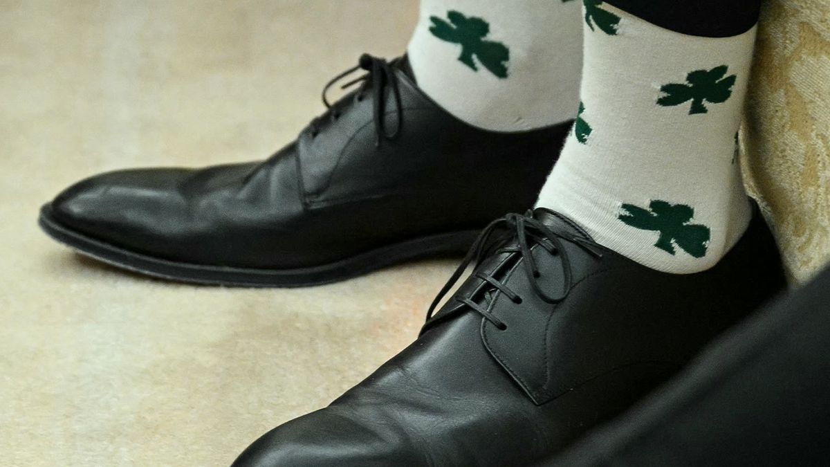 Vice President JD Vance wore clover socks during a meeting with President Donald Trump and Irish Prime Minister Michelle Martin, held on March 12, 2025 at the Oval Office in Washington, DC.