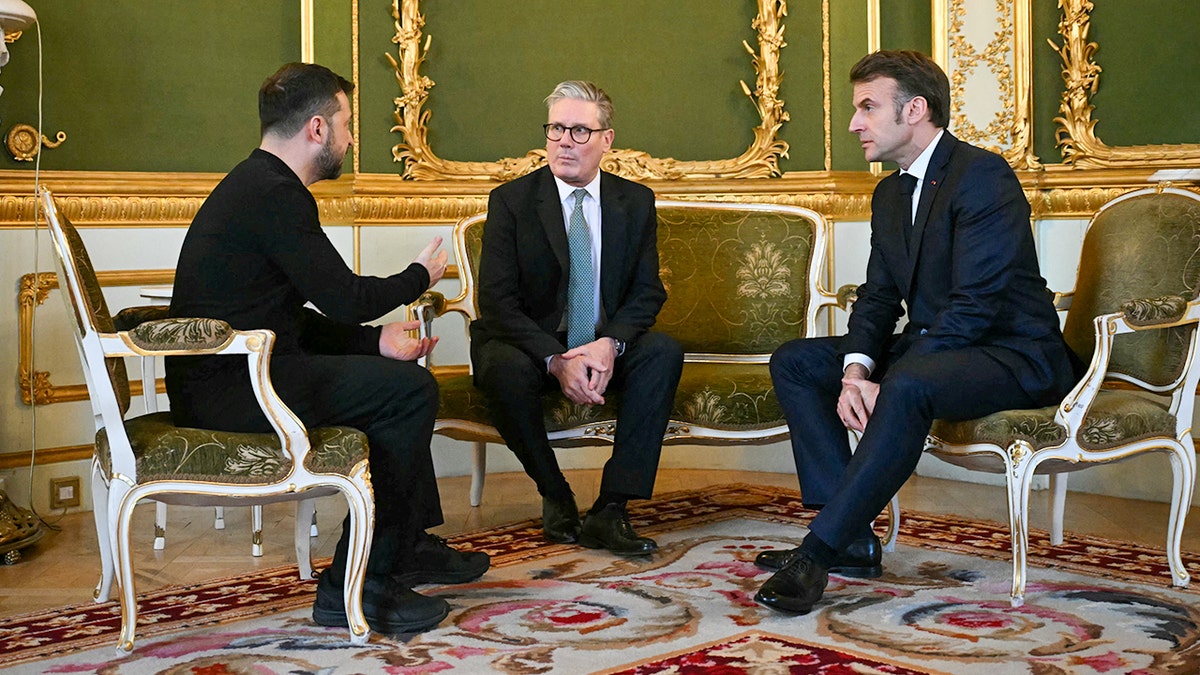 Ukrainian President Volodymyr Zelenskyy meets with U.K. Prime Minister Keir Starmer and French President Emmanuel Macron in London.