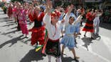 Israeli children dressed up for the festival of Purim parade in Netanya on March 21, 2008. The Jewish feast of Purim commemorates the salvation of the Jews from the ancient Persians as described in the book of Esther. AFP PHOTO/JACK GUEZ (Photo credit should read JACK GUEZ/AFP via Getty Images)