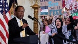 Leo Terrell (L) anti-Israel protesters near Columbia University (R) Terrell photo: REUTERS/Kent Nishimura Protesters: Adam Gray for Fox News Digital