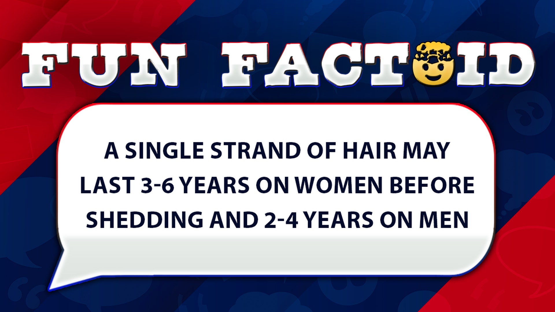 A single strand of hair may last 3-6 years on women before shedding, and 2-4 years on men
