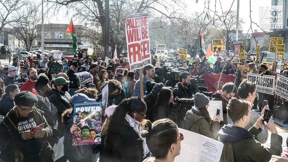 Supporters of pro-Hamas Mahmoud Khalil protest outside Federal court