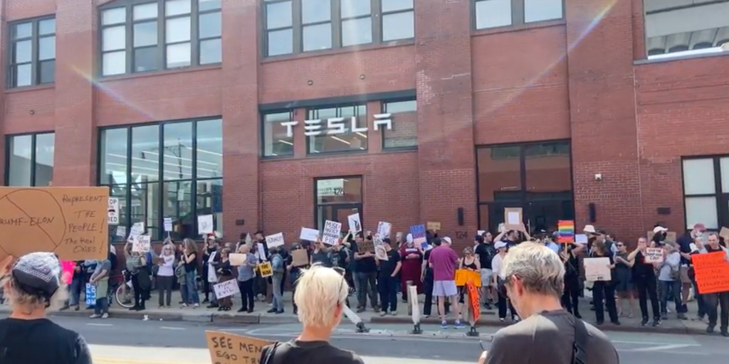 Tesla protesters tempted to key cars, but say they reject vandalism as acceptable form of resistance