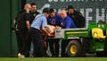 A fan is carted off the field after falling from the stands during the seventh inning of the game between the Chicago Cubs and the Pittsburgh Pirates at PNC Park on April 30, 2025 in Pittsburgh, Pennsylvania. - Fox News