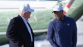 President Donald Trump, left, talks to Philadelphia Eagles football player Saquon Barkley before boarding Air Force One at Morristown Municipal Airport, Sunday, April 27, 2025, in Morristown, N.J. - Fox News