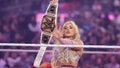 Tiffany Stratton holds up her championship belt before her WWE Women's Championship match against Charlotte Flair, not pictured, in WrestleMania 41 at Allegiant Stadium on April 19, 2025 in Las Vegas, Nevada. - Fox News