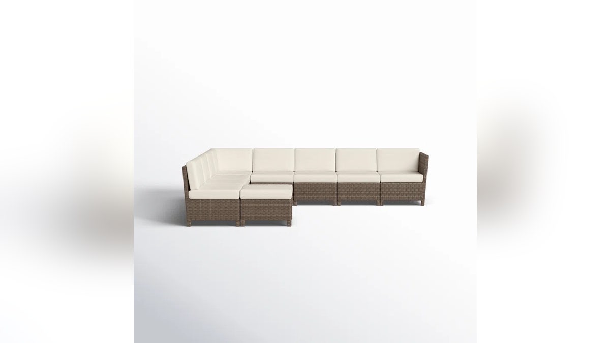 This modular sectional by Birch Lane at Wayfair features handwoven resin wicker over a rust-free aluminum frame.