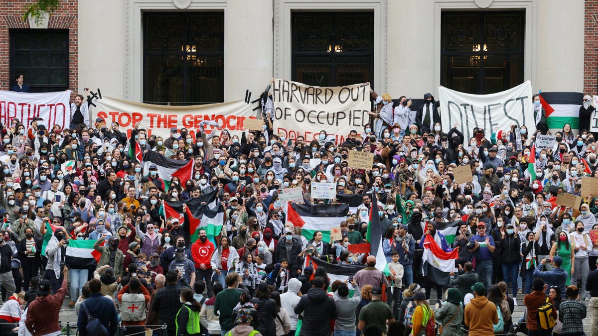  Stand with Palestinians Under Siege in Gaza," amid the ongoing conflict between Israel and the Palestinian Islamist group Hamas, at Harvard University in Cambridge, Massachusetts, U.S., October 14, 2023
