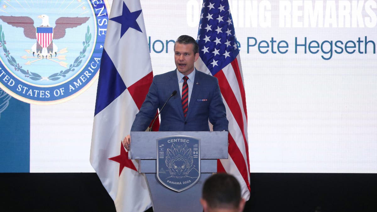 U.S. Secretary of Defense Pete Hegseth addresses the audience, successful  Panama City, Panama April 9, 2025.