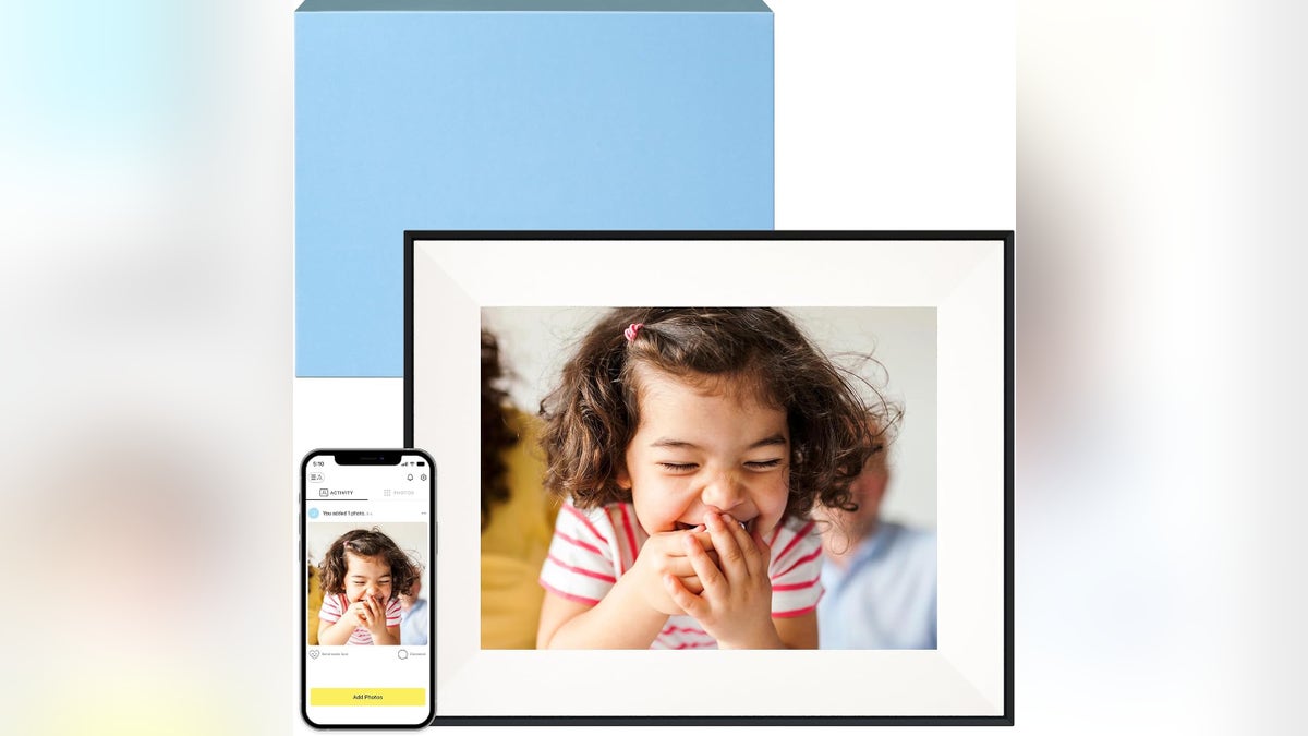 This sleek, high-tech integer image framework allows you to upload an endless slideshow of pictures consecutive from your phone.