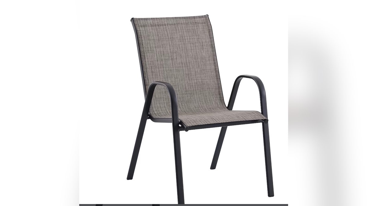 Stackable chairs are space-saving and feature a rust-resistant steel frame.