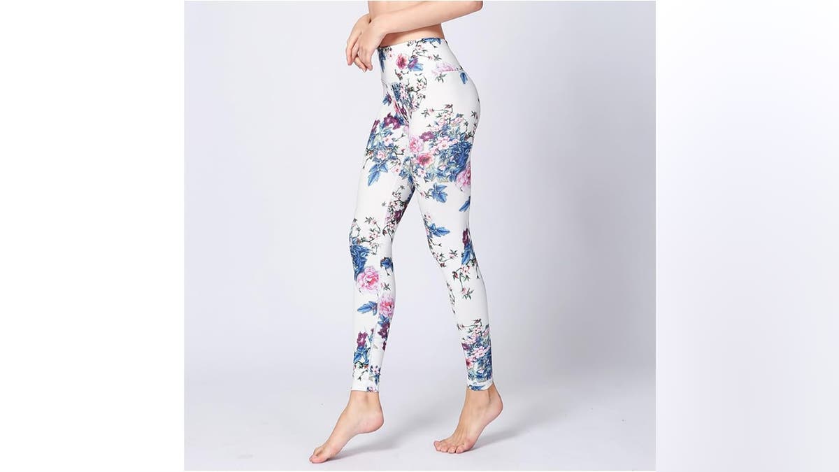 Stay comfortable in these floral yoga pants. 