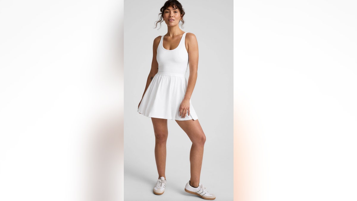 Beyond Yoga’s Score pleated dress offers a flattering silhouette for all activities.